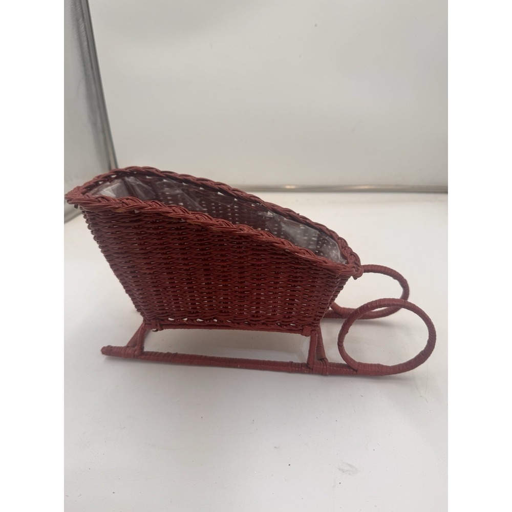 Vintage Red Wicker Christmas Sleigh 1 Foot Long Whimsical Cottagecore